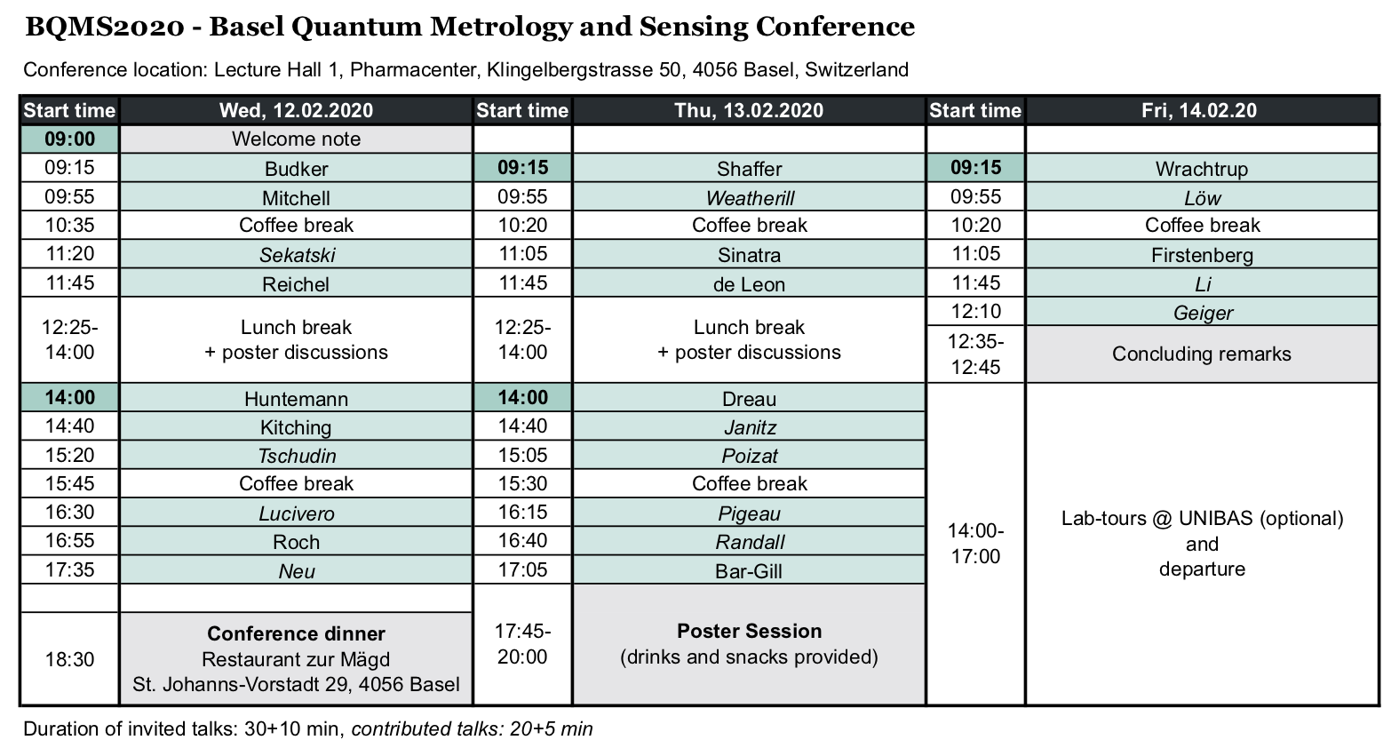 Program Basel Quantum Metrology and Sensing Conference